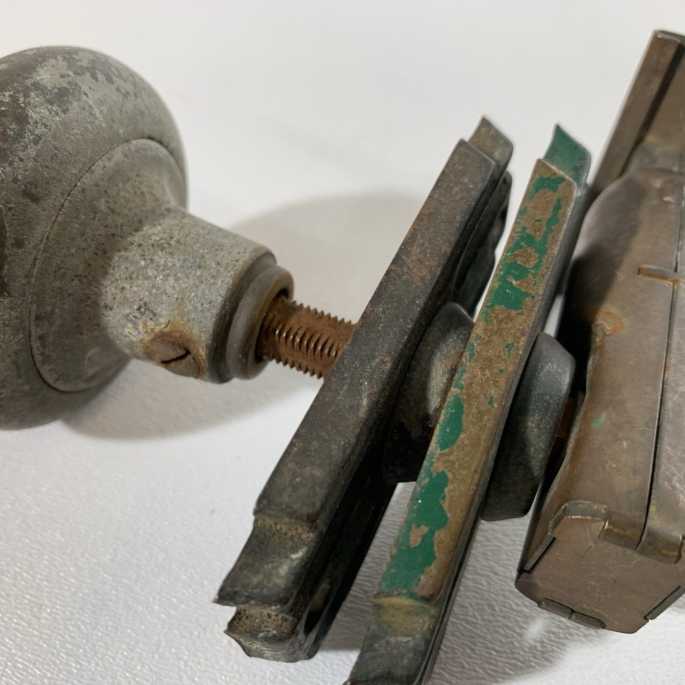 6 Piece Antique Art Deco Doorknobs Set Brass Backplates & Copper Knobs Latch