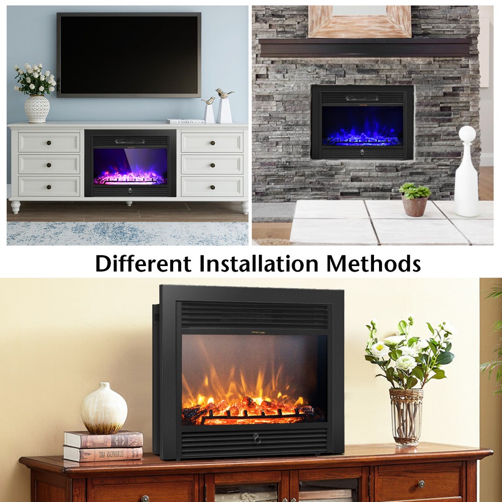 28.5" Wall Mount Fireplace Electric Embedded Insert Heater w/ Flame & Remote