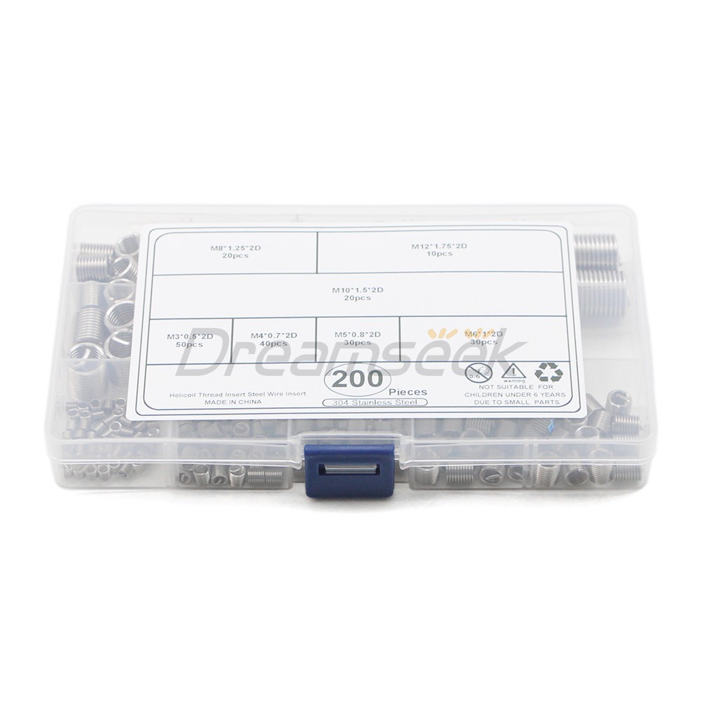 200Pcs Helicoil Thread Insert Assortment 7 Size Threaded Inserts Stainless Steel