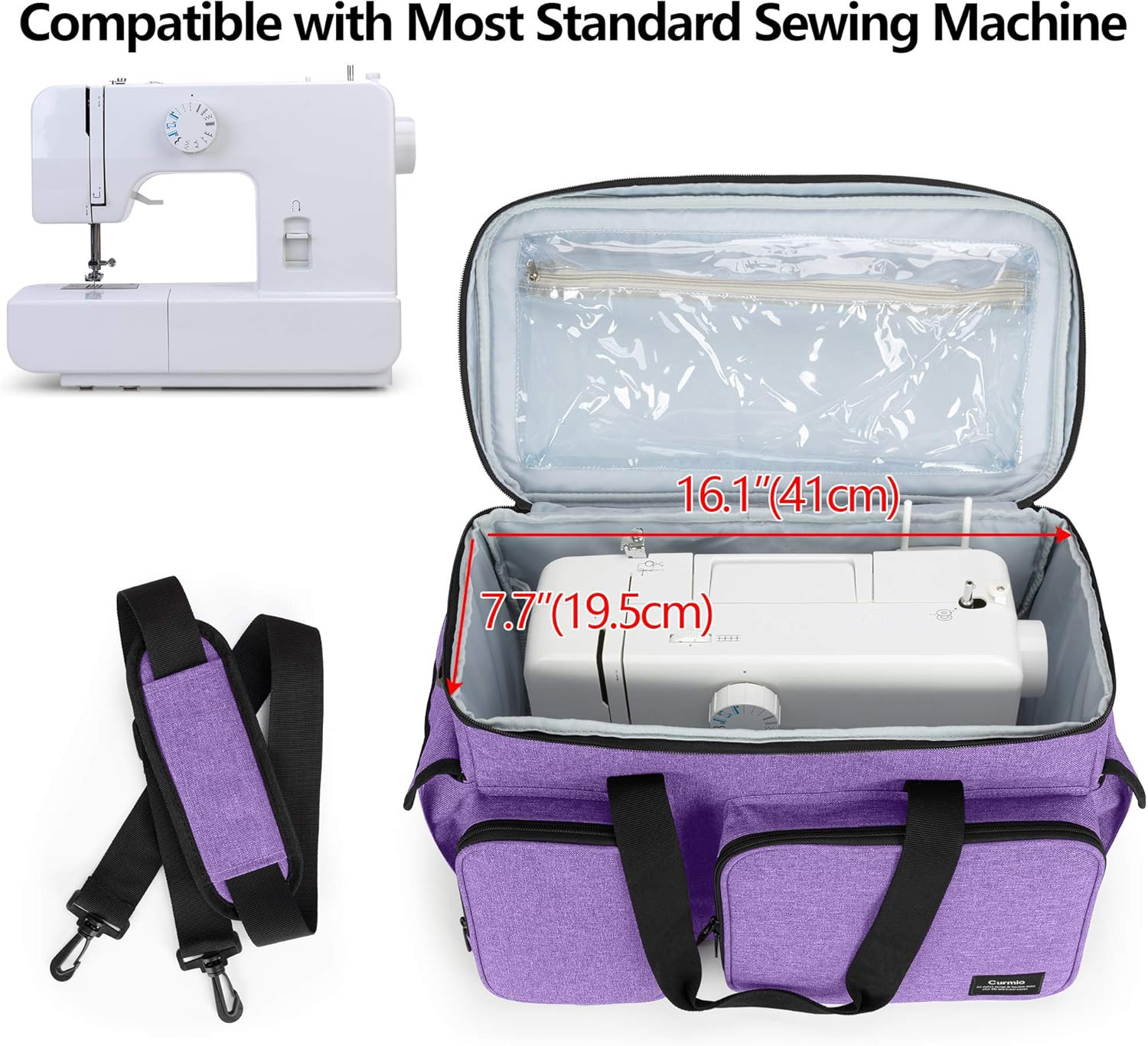 CURMIO Sewing Machine Case, Universal Travel Bag Compatible for Singer, Brother,