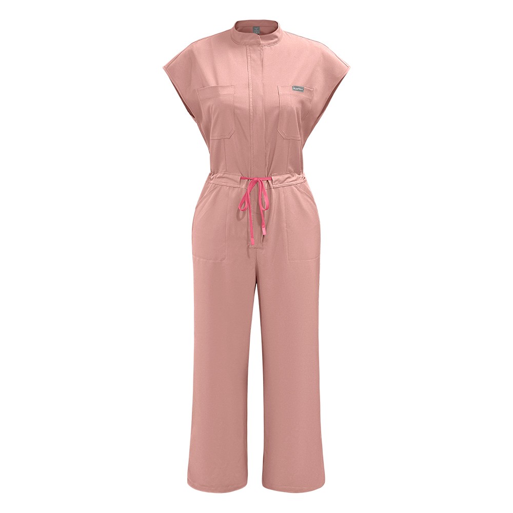 Wide-Leg Scrub Jumpsuit Zipper Collar Comfortable Fit Medical Scrubs Women