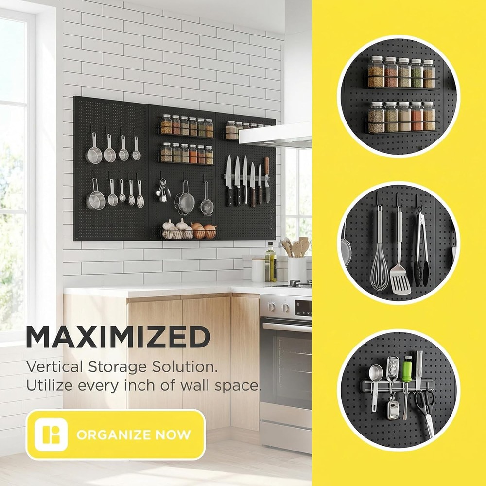 Metal Pegboard Wall Panel Organizer Kit