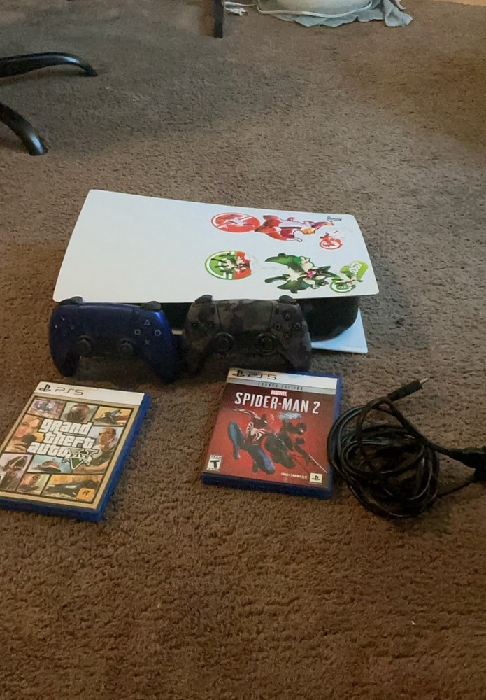 Sony PlayStation 5 Console Bundle Spider-Man 2 GTA V 2 Controllers Cables