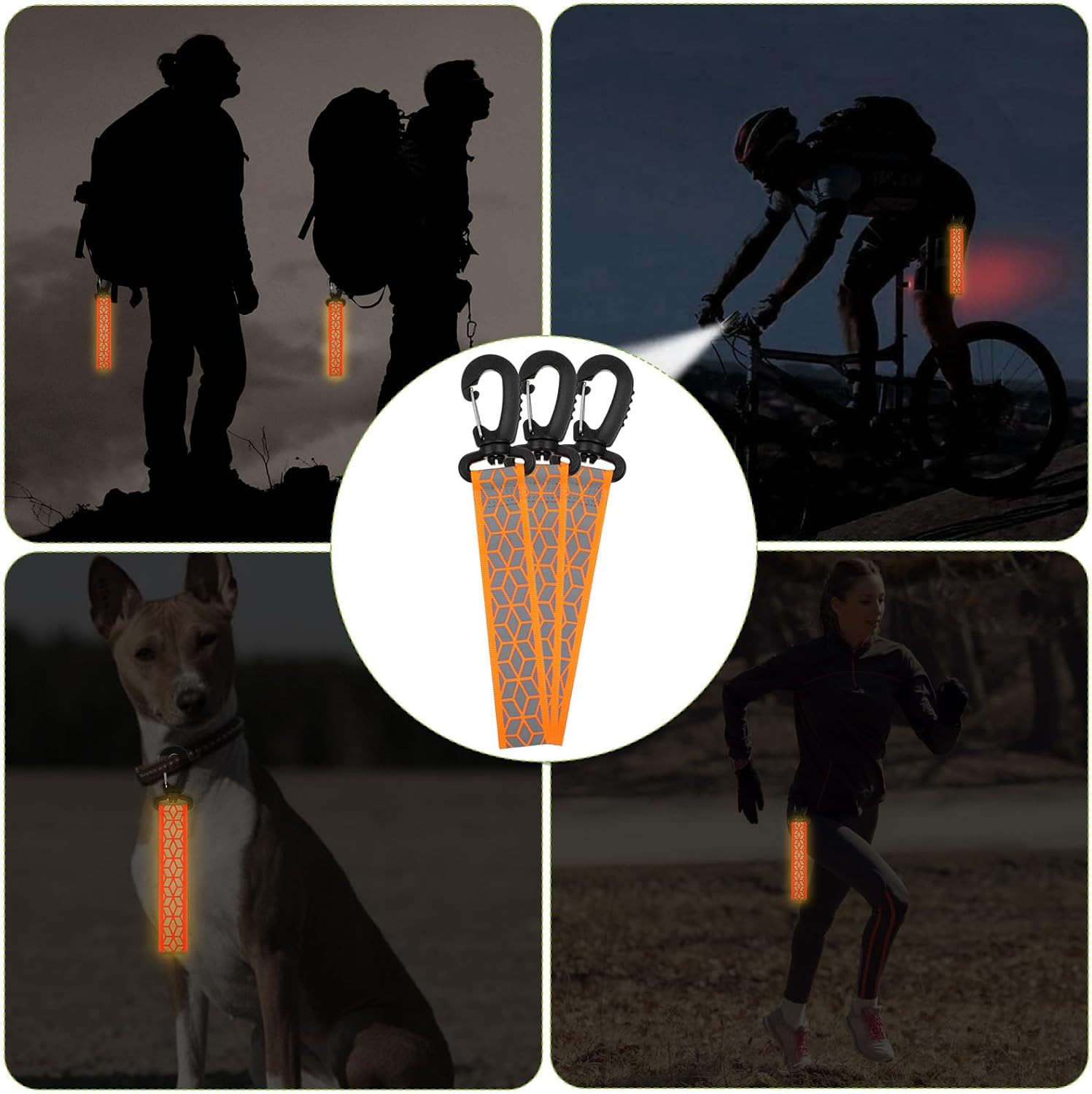 6 PCS Reflective Straps, Green Reflective Backpack Tags Bicycle Reflectives Pend