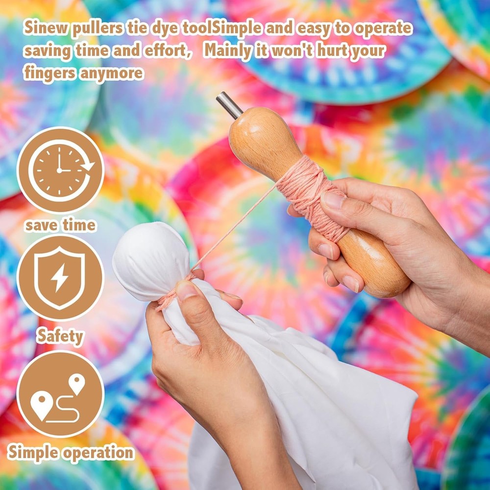 Thyle 2 Pcs Tie Dye Tool Wood Sinew Pulling Device DIY Stretching...