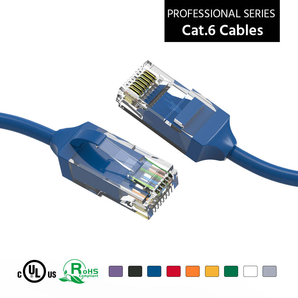 2Ft CAT6 28AWG Slim Ethernet Network Cable Blue