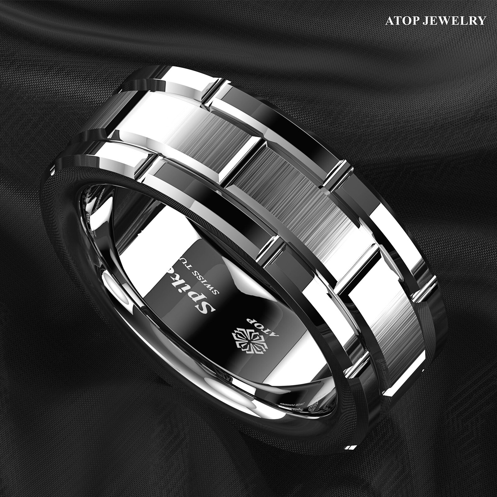 8mm Men's Tungsten Carbide Ring Silver Wedding Band Brick Pattern Size 6-13 ATOP