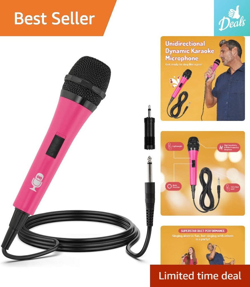 Vibrant Pink Wired Microphone for Karaoke - Unidirectional Dynamic Performance
