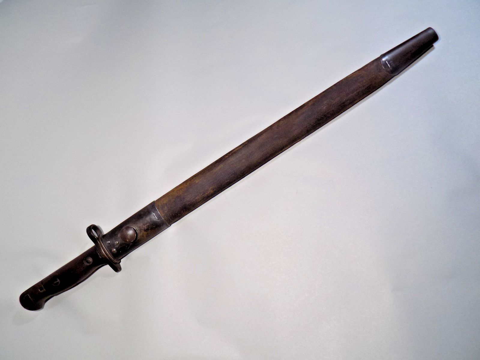 A++ P1907/7907 British Crown-Sanderson Enfield WW1 Bayonet W/Mk1 LeatherScabbard