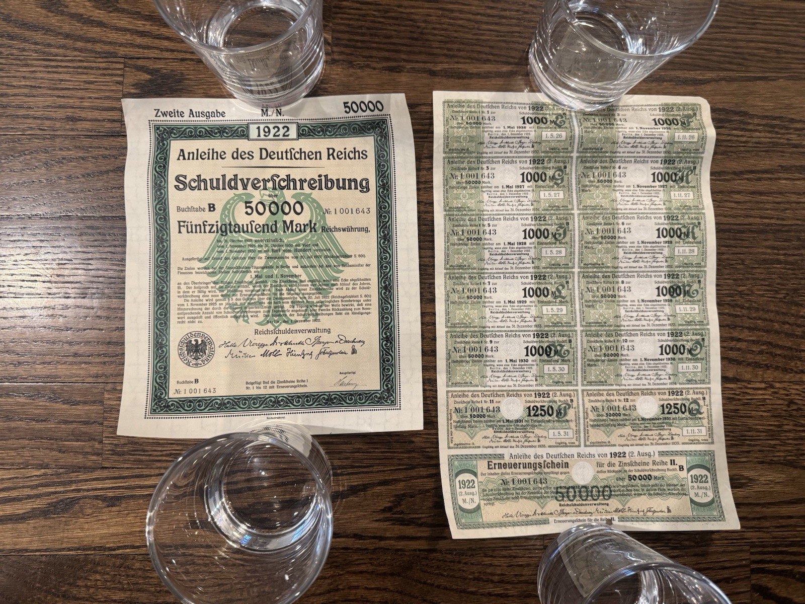 GERMANY Weimar Republic 1922 Berlin German Treasury Bond w/ Coupons 50,000 Mark