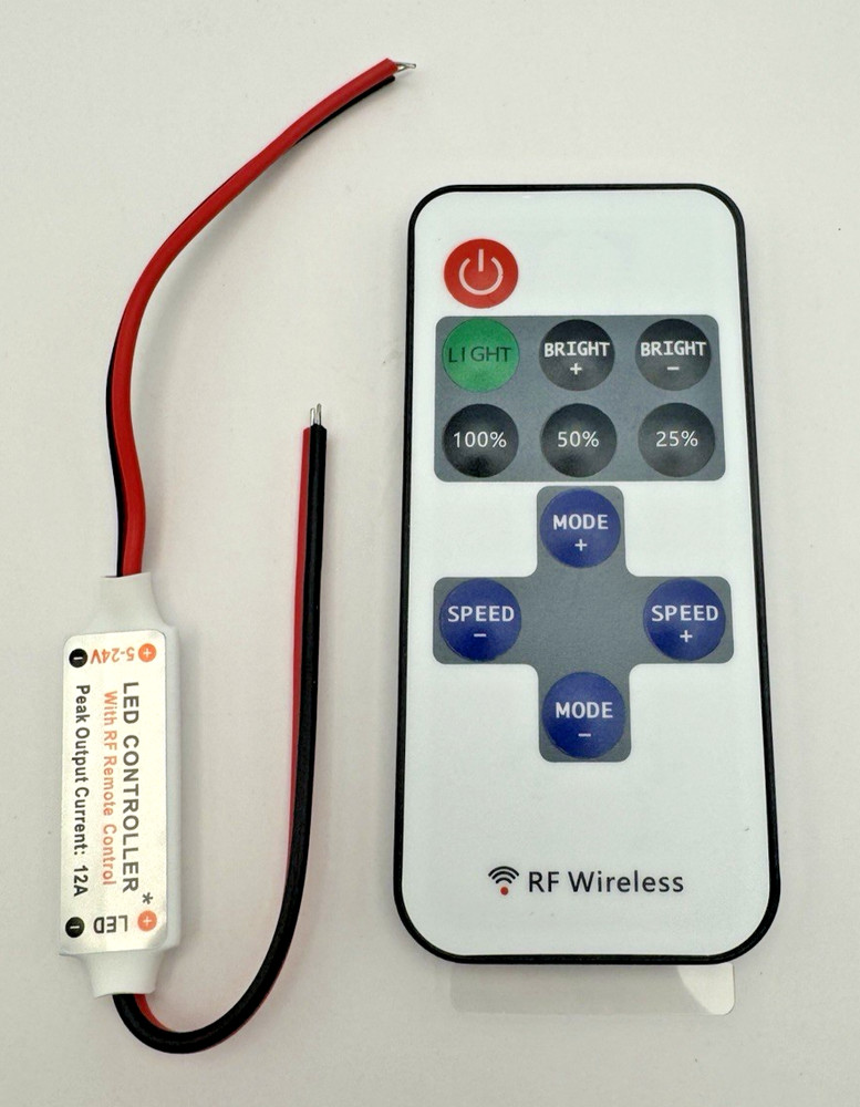 12V Mini Controller Inline Dimmer RF Wireless Remote for Single Color LED Strip