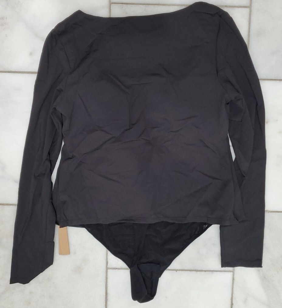 1~ Shapellx Bodysuit Long Sleeve Shirt Built In Bra Black XL