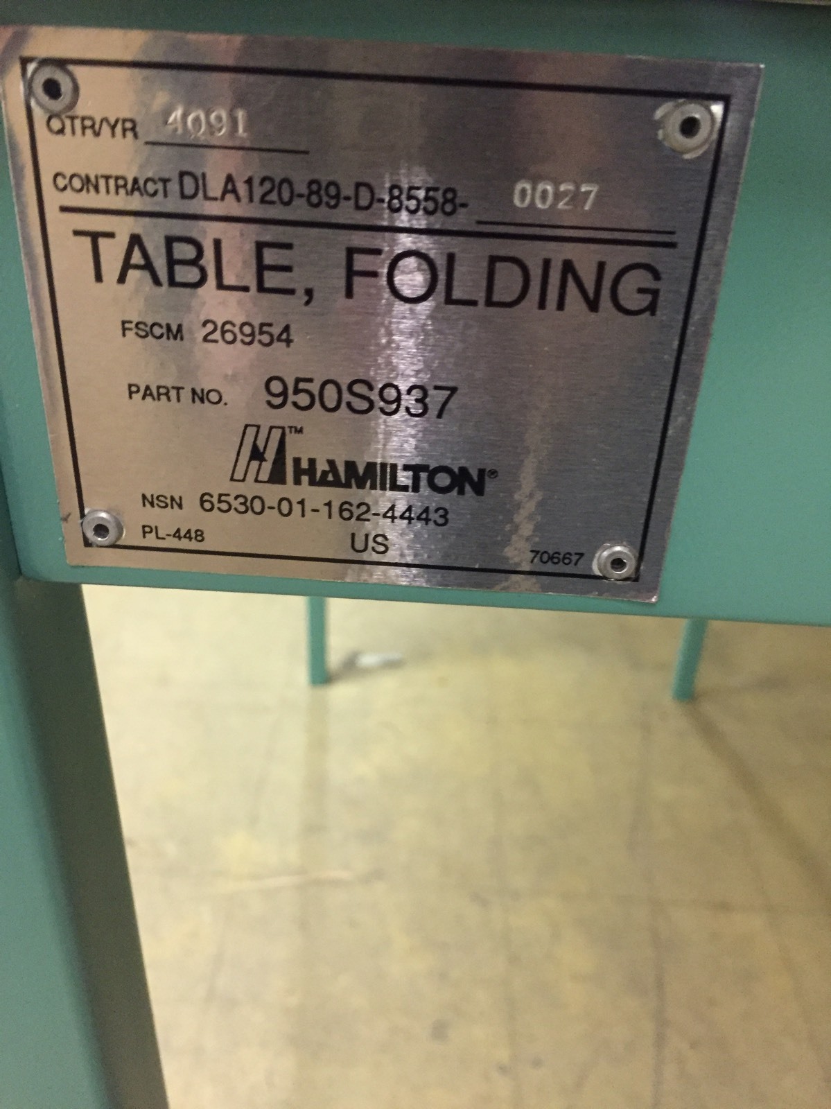 NEW HAMILTON Folding Leg Table Stainless Steel Top Heavy Duty 950S937 45x30x36"