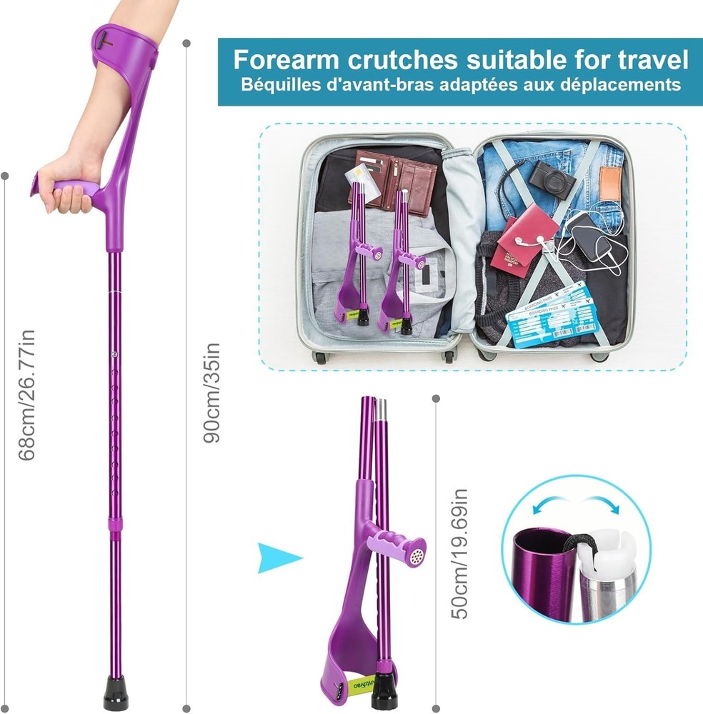 Folding Forearm Crutches with Anti-Drop Cuff - Adjustable & Lightweight