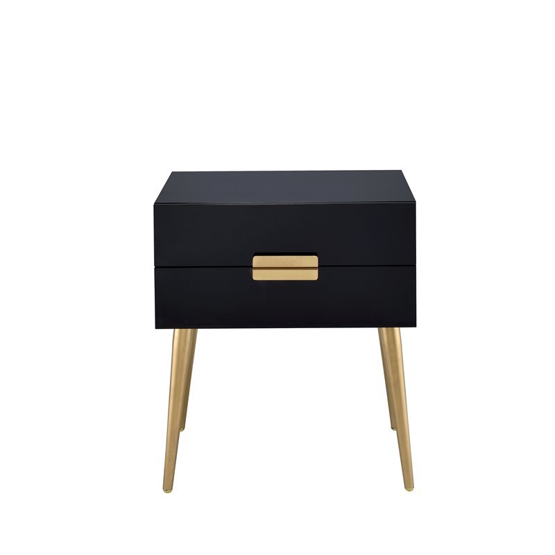 Bowery Hill Contemporary Rectangular Wooden End Table in Black and Gold