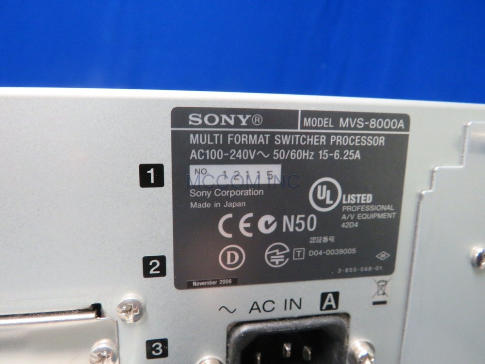 Sony MVS-8000A Multi-Format Switcher Processor Frame Only READ AD