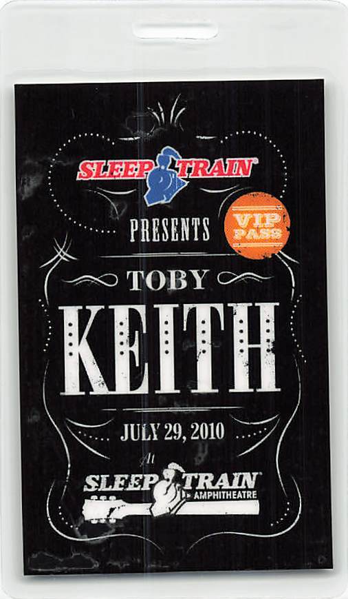 Toby Keith Backstage Pass Concord 2010 Black VIP Laminate Variant