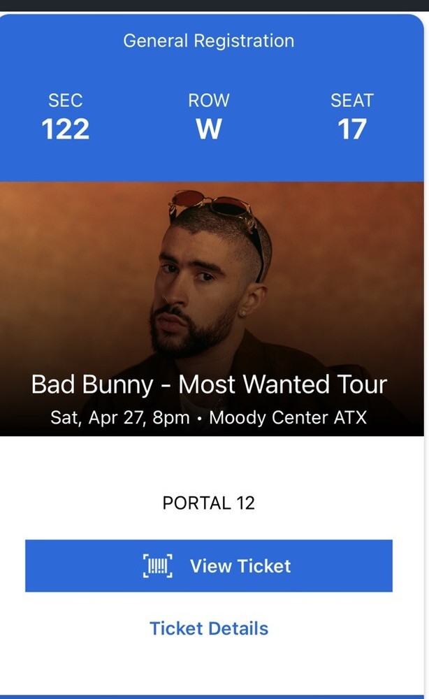 Bad Bunny concert ticket Austin, TX