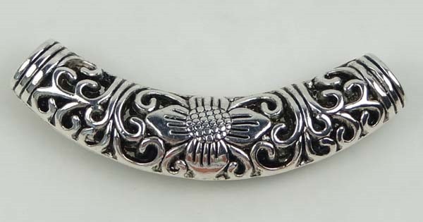 54mm Antique Silver Pewter Engraved Curve Tube Connector Bead