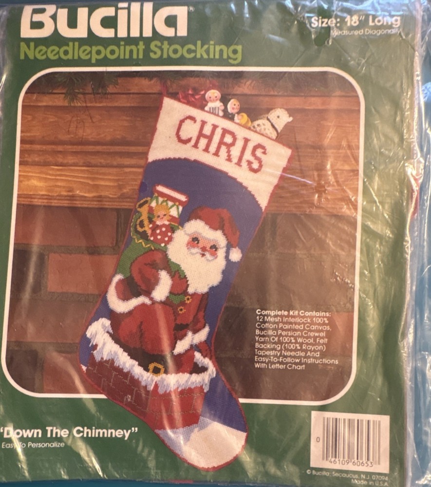 Bucilla Down The Chimney Stocking Needlepoint Kit Christmas Canvas Thread Needle