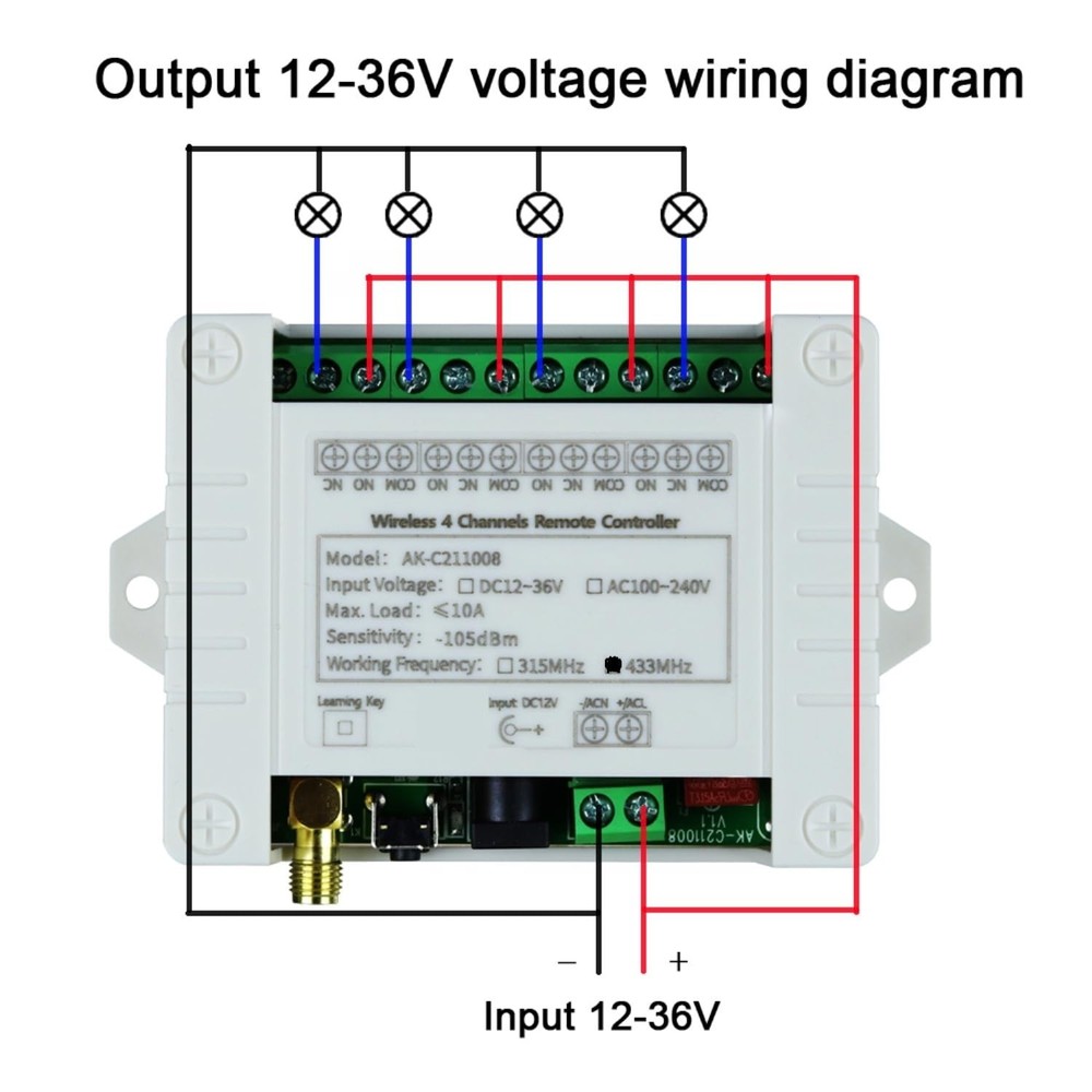 DC 12V 24V 36V 4CH Remote Control Switch 433Mhz 10A Wireless Remote Control S...