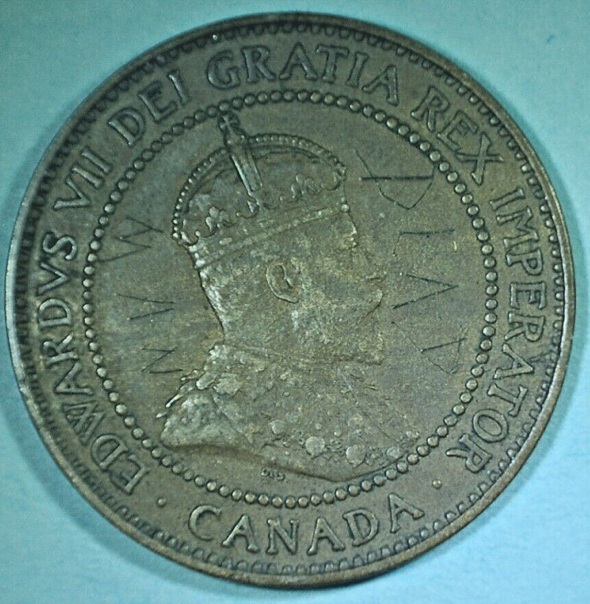 OLD CANADIAN COIN 1908 ONE CENT - LARGE CENT -Edward VI