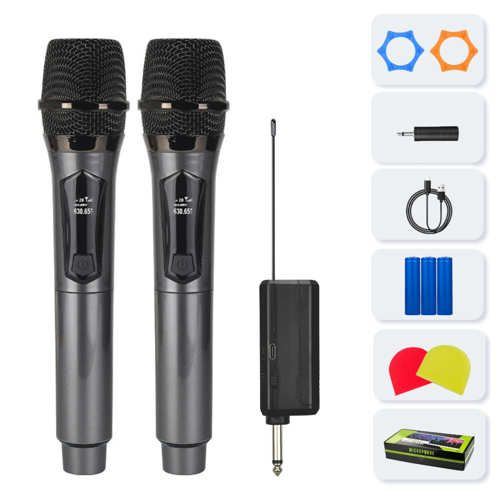 Pro UHF Wireless Microphone System Set Dual Handheld Rechargeable Karaoke Kit US