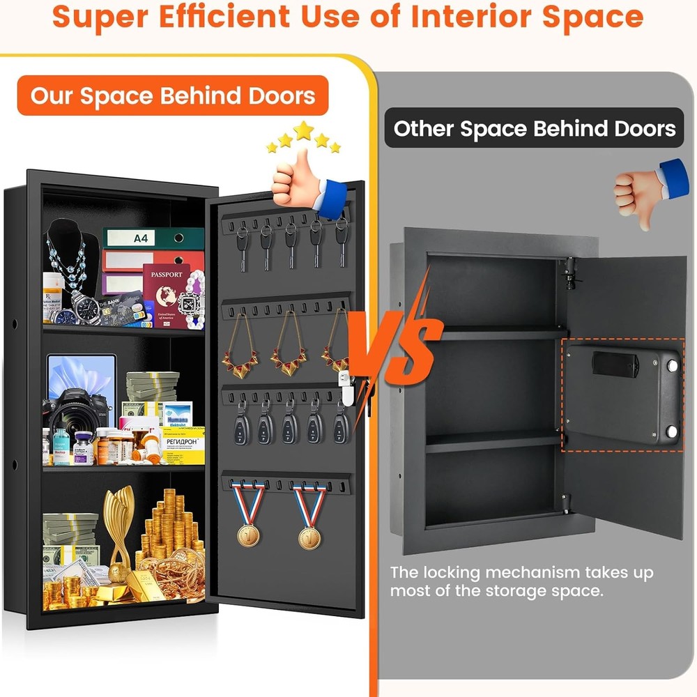 25.6" Tall Wall Safes Between the Studs, Lockable Hidden Safe Box with Hooks for