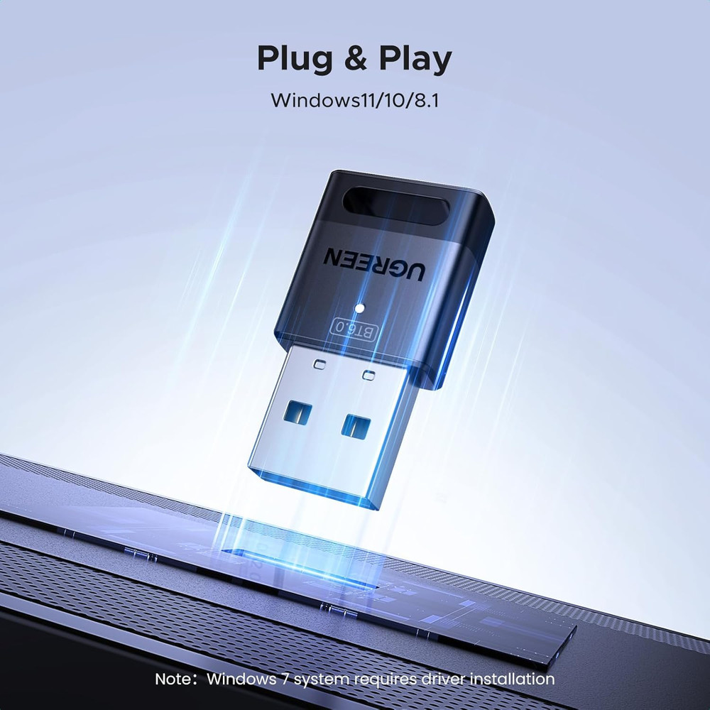 UGREEN USB Bluetooth Adapter for PC, Bluetooth 6.0 Dongle Receiver EDR & BLE, Pl