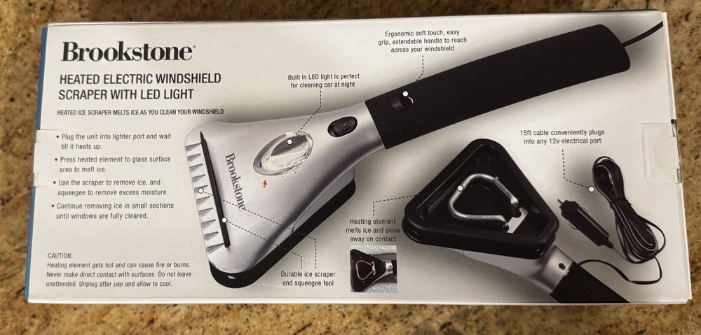 Brookstone Heated Electric Windshield Scraper with LED Light - Snow Ice Melter