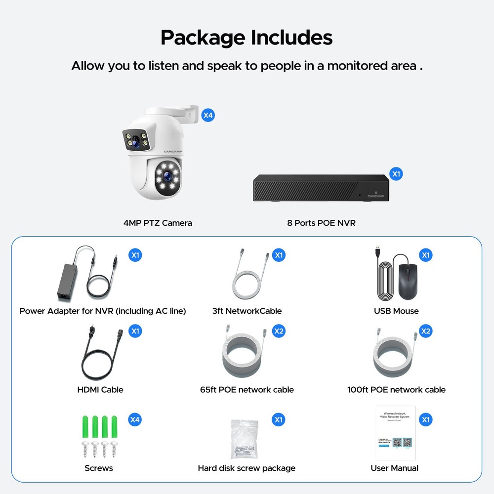 🔥CAMCAMP 4MP PoE CCTV Camera Systems 8CH 500GB NVR Wired Security Camera System