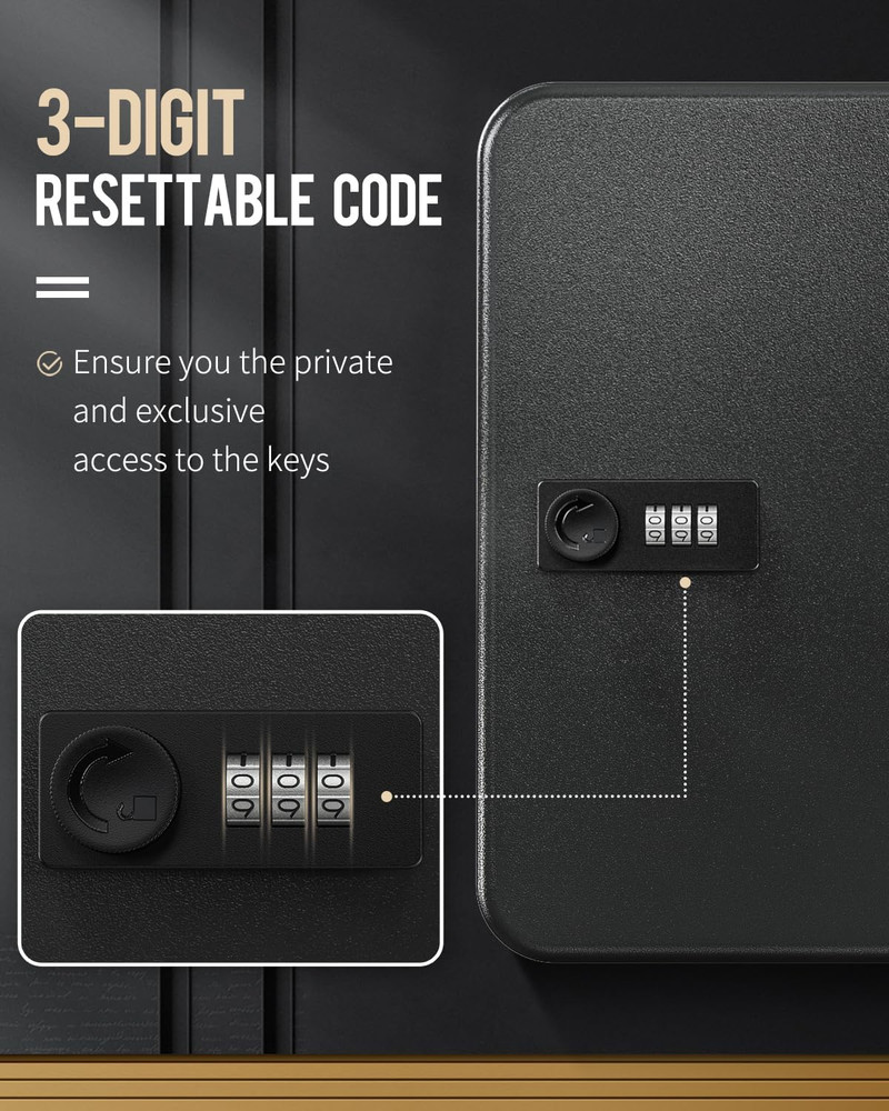 48 Position Key Cabinet with Combination Lock Resettable Black Digital Security