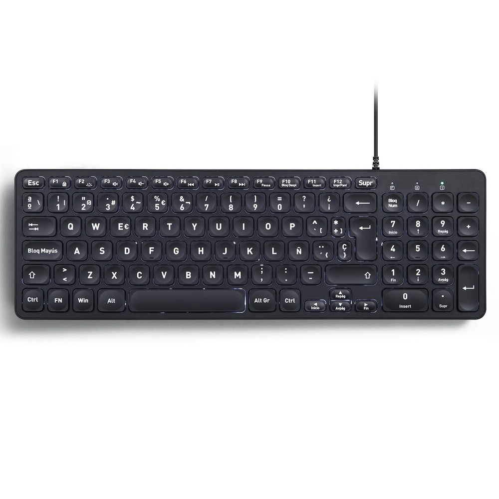 Perixx PERIBOARD-333 Teclado Compacto USB retroiluminado con Cable - Teclas de t