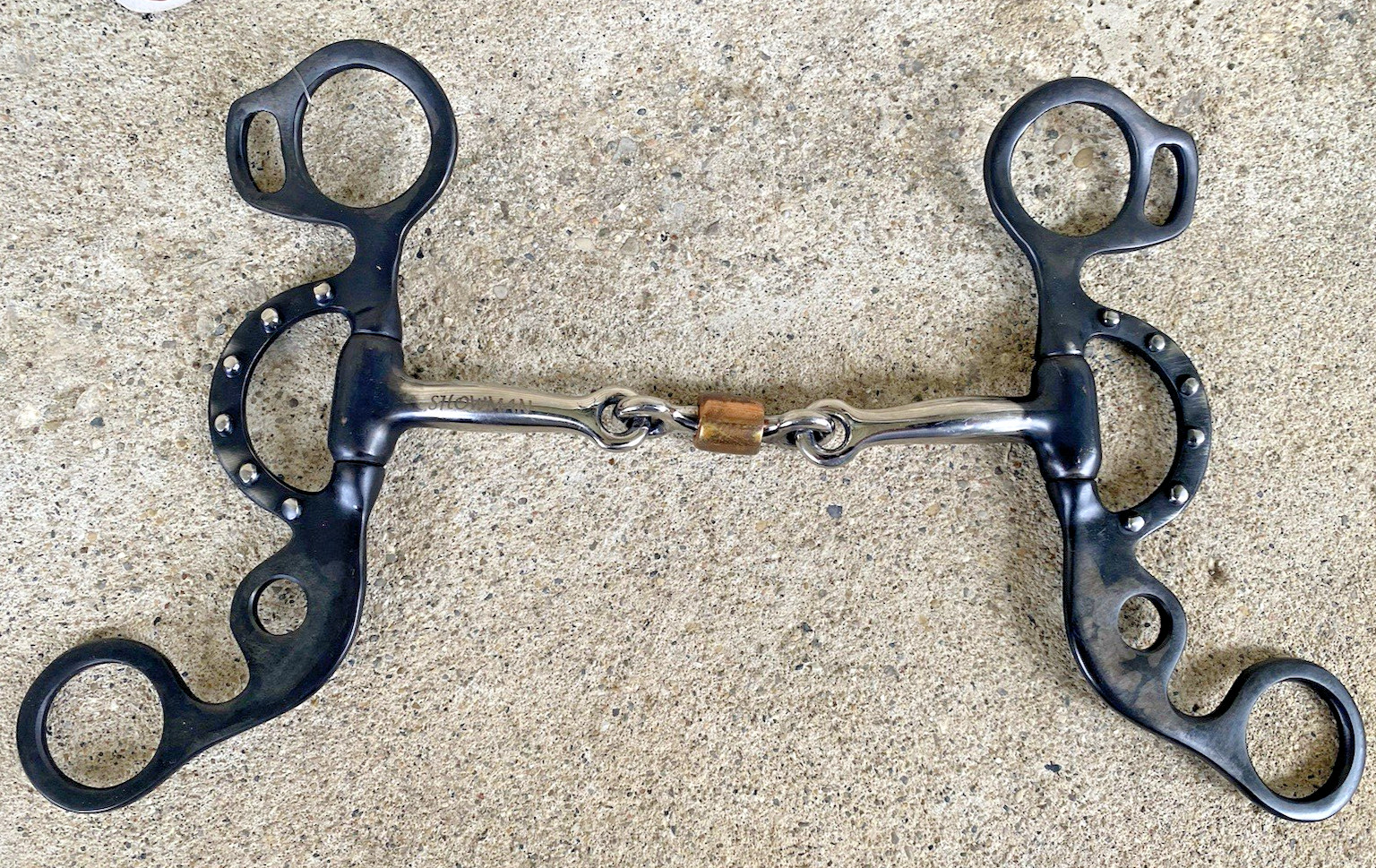 5" dotted  Western Argentine snaffle bit w/double jointed roller dog bone mouth