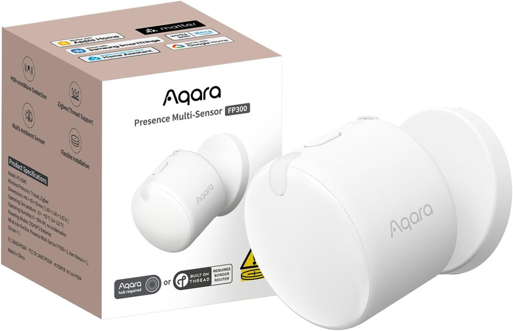 Presence Sensor FP300 Wireless 5-In-1 Motion Sensor with Mmwave, PIR, Light, Tem