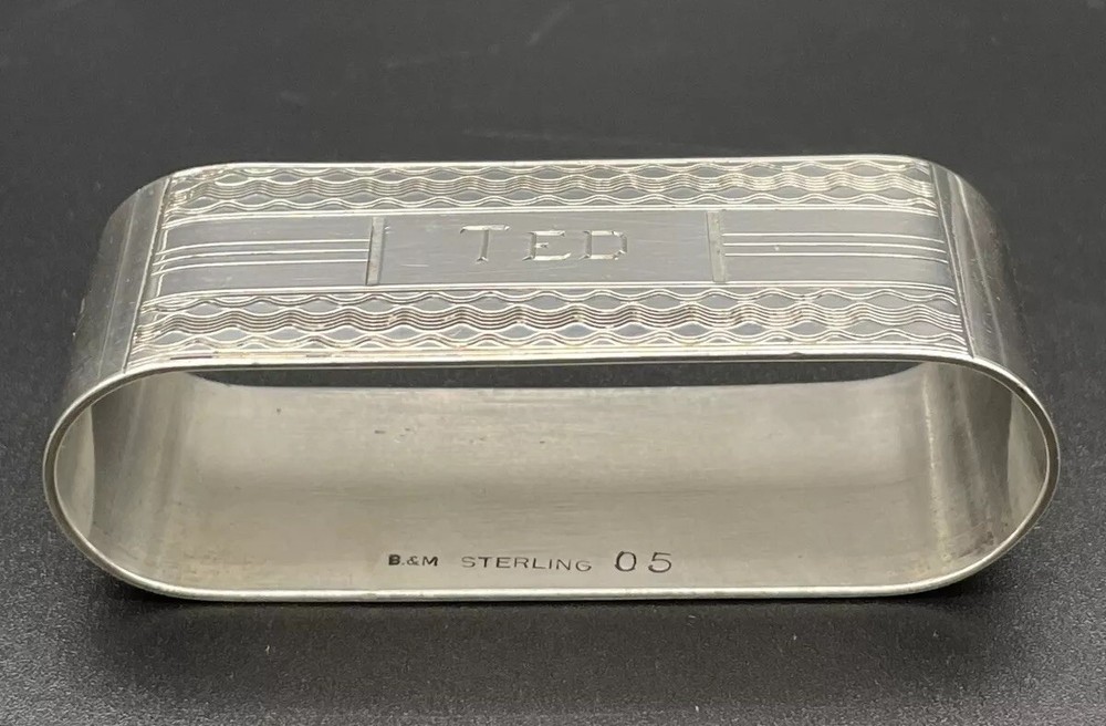 Sterling Silver Napkin Ring Name Engraved “TED” B&M Maker