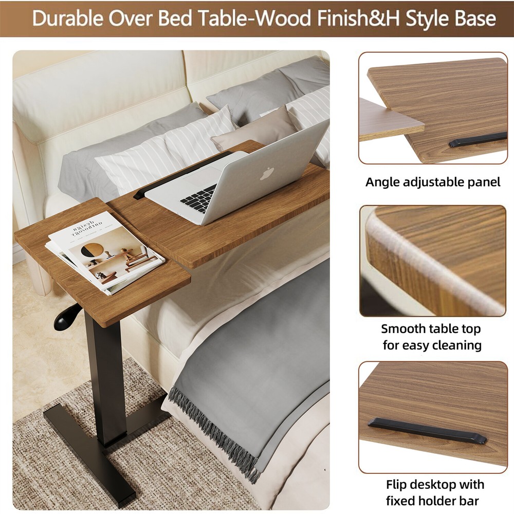 Rolling Overbed Table Adjustable Angle and Height Hospital Laptop Table Desk