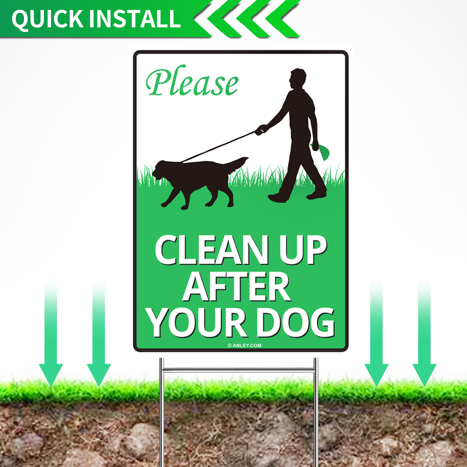 Clean Up After Your Dog Sign Metal Stake Clean Up After Pet Warning Lawn Signs
