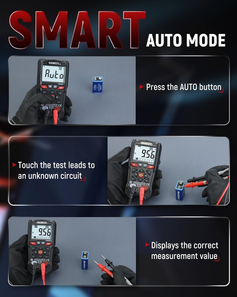 KM200P Digital Multimeter, All Button Operation, TRMS Auto Ranging, 4000 Coun...