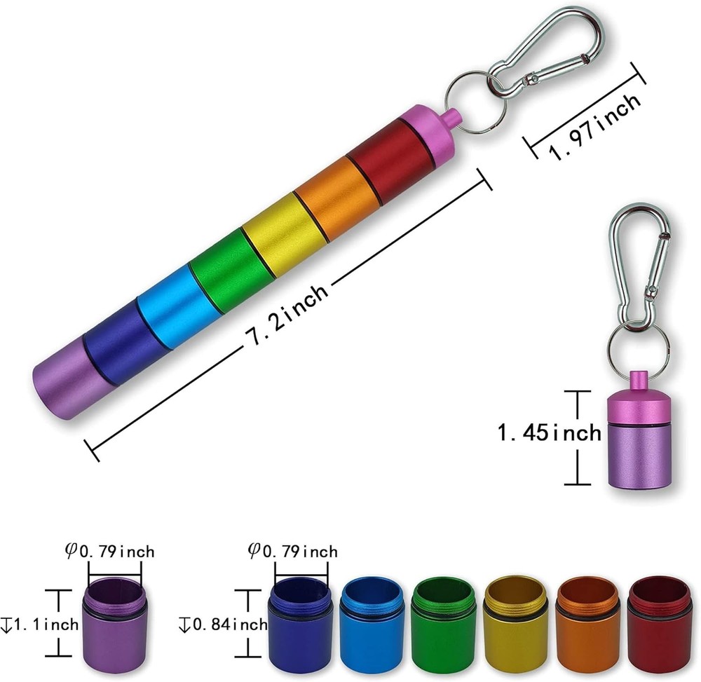 Small Portable Metal Pill Organizer Case Keychain, Stackable Rainbow