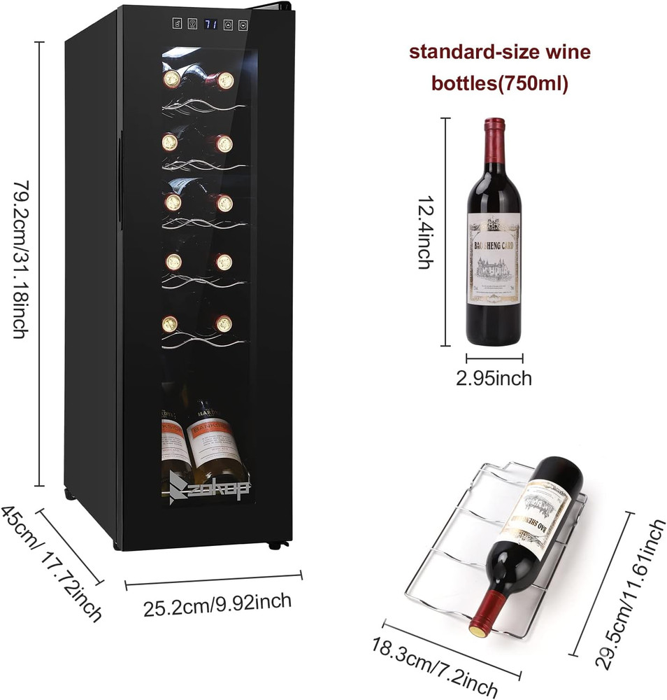 12 Bottle Compressor Wine Cooler Refrigerator Adjustable Temperature Mini Fridge