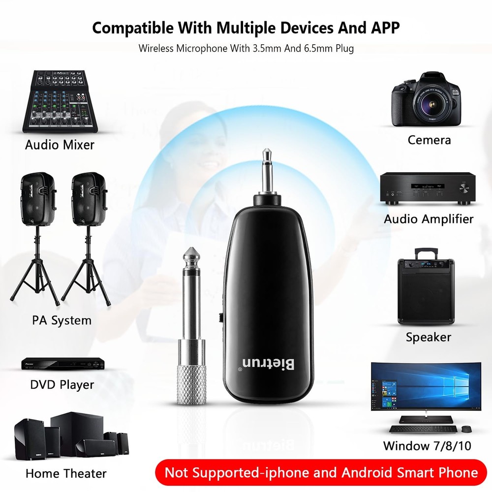 Bietrun Wireless Microphone Headset, UHF Headset Mic Small, Black A