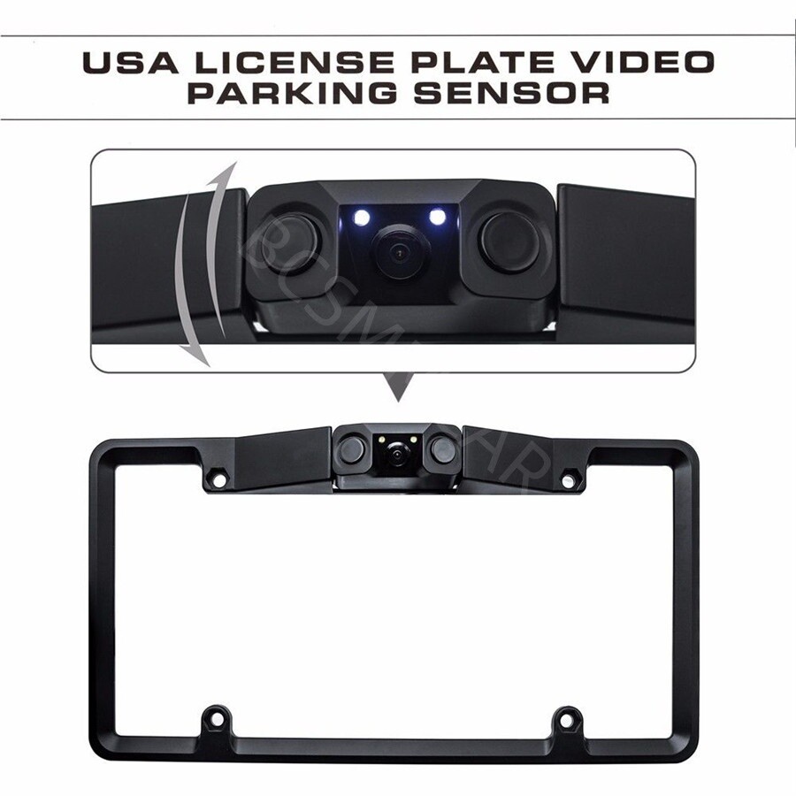 Car License Plate Frame Parking Sensor Radar With 2LED Rearview Backup Camera