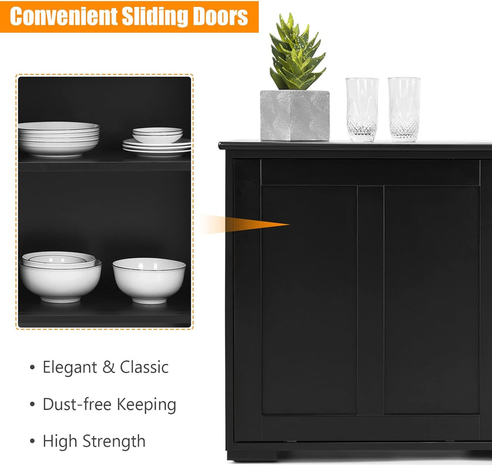 Black Kitchen Buffet Cabinet with Sliding Door & Adjustable Shelf