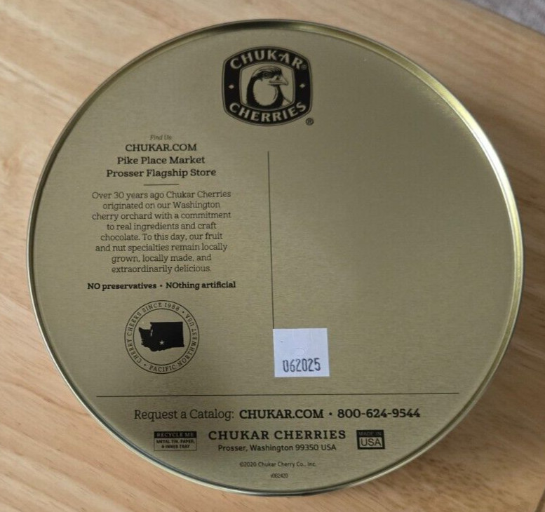 Chukar Cherries Round Empty Tin Decor