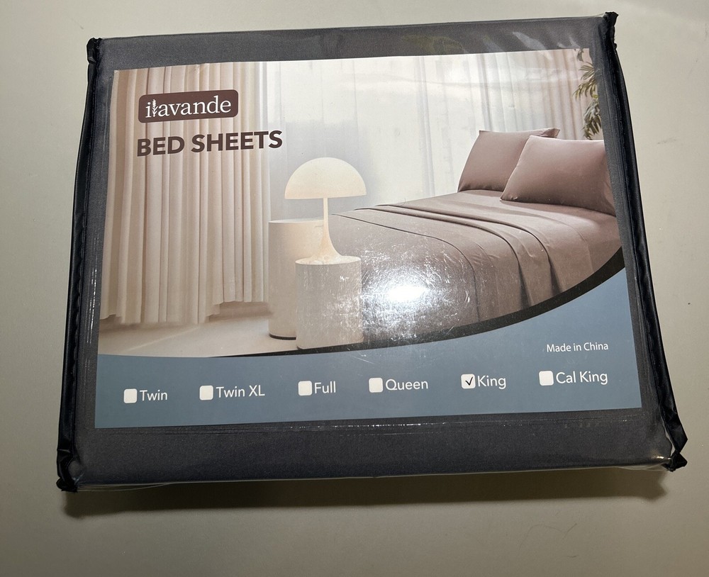 ilavande Bed Sheets (King) Grey New In Package
