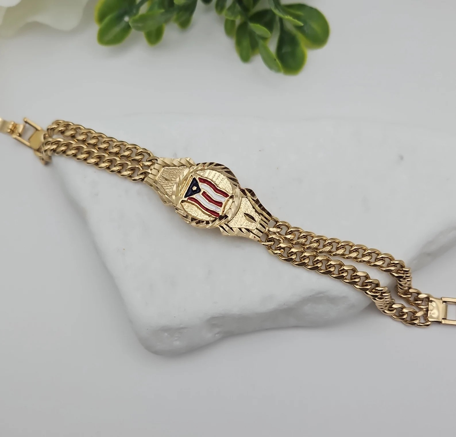 Gold Puerto Rico Flag Bracelet, 14k Gold plated, No Fade, Waterproof