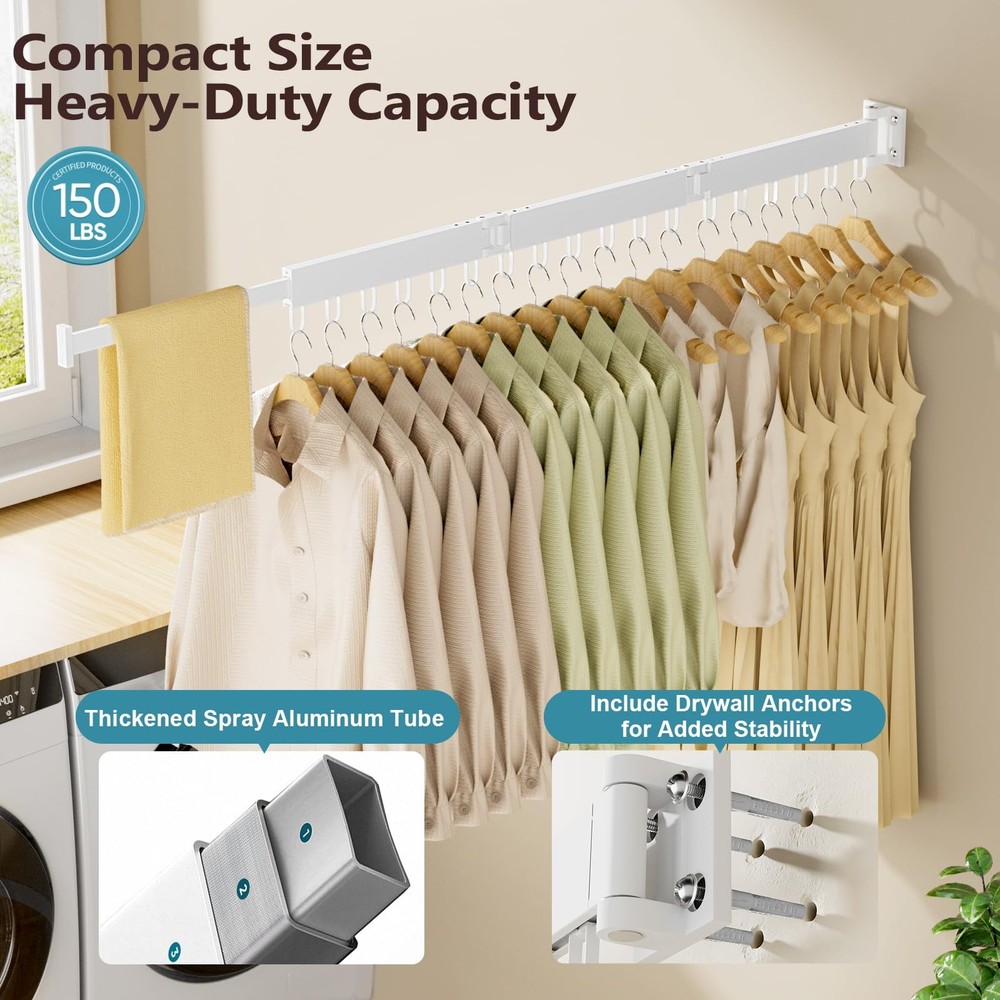 Clothes Drying Rack Wall Mounted, Space-Saving Drying Rack Clothing, Collapsi...