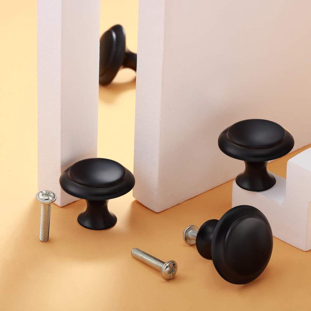 New 30 Pack Matte Black Kitchen Cabinet Knobs Round Drawer Pulls Stainless Steel