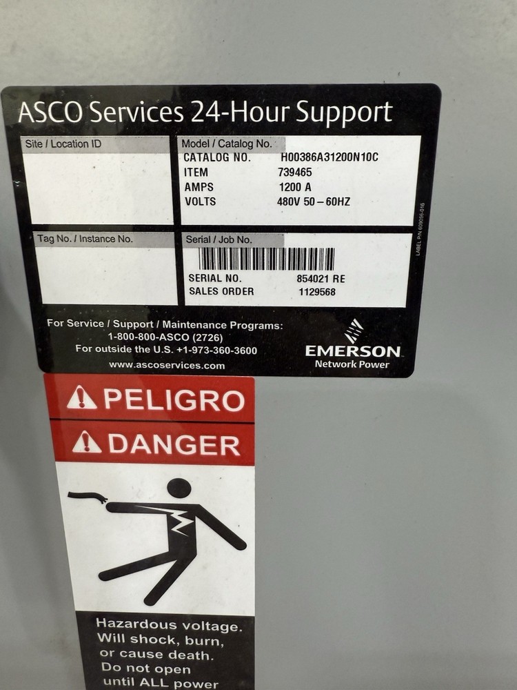 ASCO 386 1200A 480V Transfer Switch”